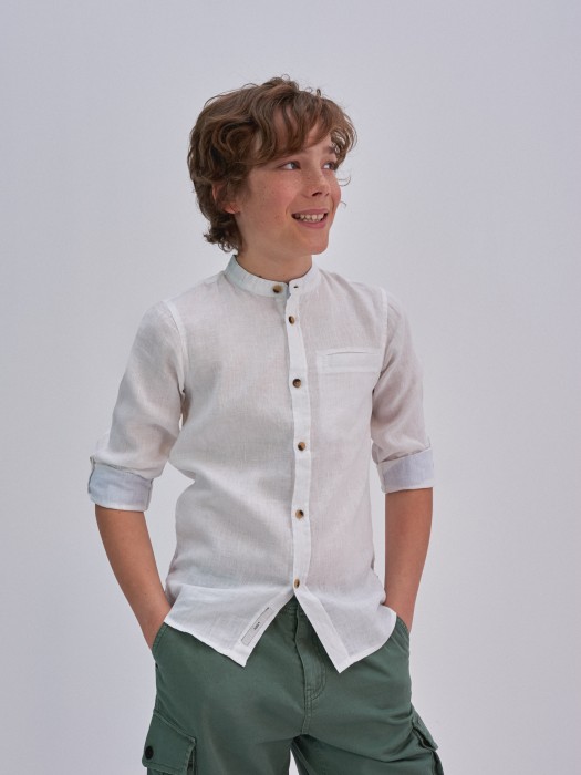 Chlapčenská ľanová biela košeľa  MERWI 101